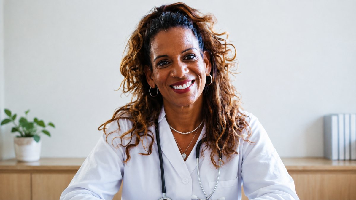 A clinician on a video consultation